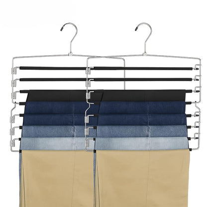 USTECH 8 Tier Hangers for Pants (Set of 2) | Multi Tier Swing Hanger with Foam Padding & Removable Arm | Pant Hangers Space Saving | Bottom Hangers | Tiered Pants Hangers