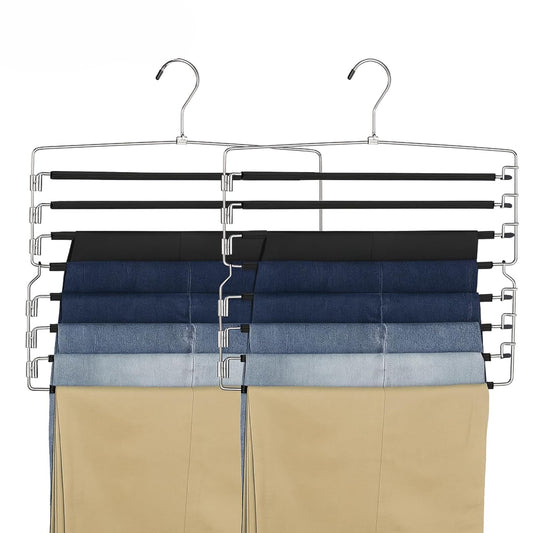 USTECH 8 Tier Hangers for Pants (Set of 2) | Multi Tier Swing Hanger with Foam Padding & Removable Arm | Pant Hangers Space Saving | Bottom Hangers | Tiered Pants Hangers