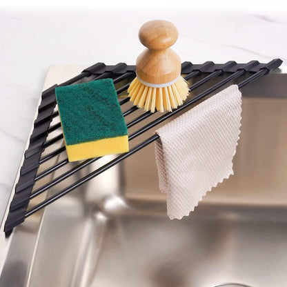 Tomorotec Triangle Roll Up Dish Drying Rack with Silicone Coating, Black | 304 Stainless Steel with BPA-Free Silicone, Triangle Design Maximizes Sink Corner Space, Fits Compact Kitchens And RVs