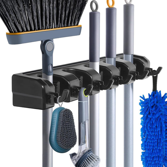HYRIXDIRECT Broom Hanger Wall Mount Broom and Mop Organizer Wall Hanging Garden Tool Organizers Rack Garage Laundry Room Organizations and Storage with Hooks Heavy Duty