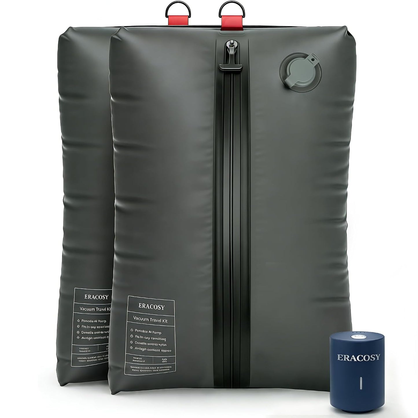 Travel Vacuum Bags with Pump, Compression Bags, Waterproof & Reusable Nylon Vacuum Travel Kit, Portable Space Saver Storage Bags with Wireless Vacuum Pump for Carry-On Backpack & Suitcase, 2 Pack