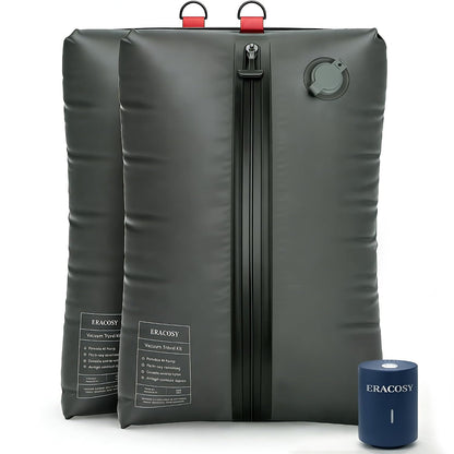 Travel Vacuum Bags with Pump, Compression Bags, Waterproof & Reusable Nylon Vacuum Travel Kit, Portable Space Saver Storage Bags with Wireless Vacuum Pump for Carry-On Backpack & Suitcase, 2 Pack