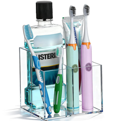 Toothbrush Holder, Clear Acrylic Toothbrush Holders for Bathrooms, Large Capacity Electric Toothbrush and Toothpaste Holder for Bathroom Countertop