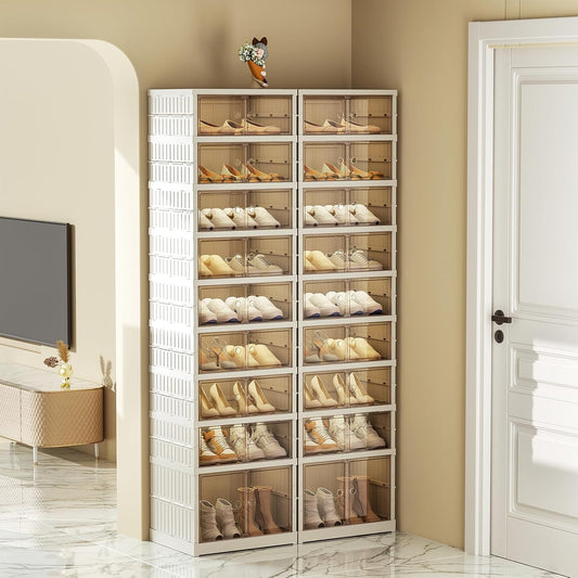 Collapsible Shoe Rack Organizer 9 Tiers-36 Pairs F... (White | Plastic)