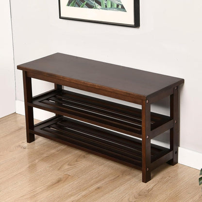 Wood Shoe Bench Rack, USA Grown Hickory, Entryway Bench with Shoe Storage, Mud Room Bathroom, Front Door, Outdoor/Indoor, Dark Walnut(Black)