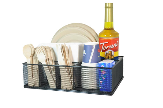Metal Paper Plate Organizer & Utensil Holder for C... (Black)