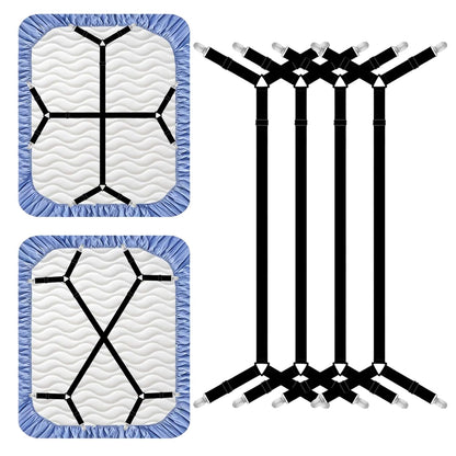 4 Pack Bed Sheet Straps Adjustable Criss - Cross Sheet Holders for Corners Heavy Duty Bed Sheet Clips Fasteners Keep Sheets in Place on Mattress Black
