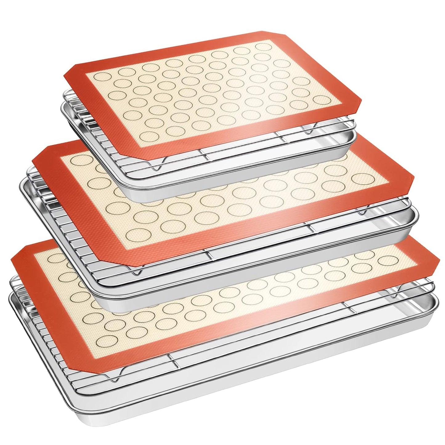 Baking Sheet Tray Cooling Rack with Silicone Bakin... (Red | Stainless Steel)