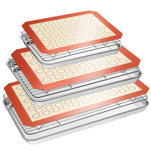 Baking Sheet Tray Cooling Rack with Silicone Bakin... (Red | Stainless Steel)