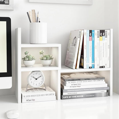 Desktop Organizer Office Storage Rack Adjustable W... (White | Engineered Wood)