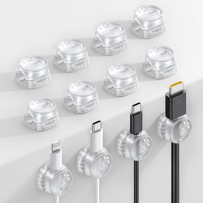 Lamicall 12 Pack Cord Organizer, [1s Lock] Spring Cable Holder Clips | Smooth Adjustable, Adhesive Phone Charger Cable Management Wire Keeper for Nightstand Desk Wall Car Office Home, Clear
