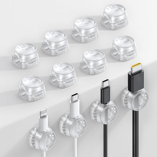 Lamicall 12 Pack Cord Organizer, [1s Lock] Spring Cable Holder Clips | Smooth Adjustable, Adhesive Phone Charger Cable Management Wire Keeper for Nightstand Desk Wall Car Office Home, Clear