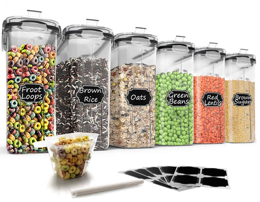 Cereal Storage Containers Set, Large BPA Free Plas... (Black | Plastic)