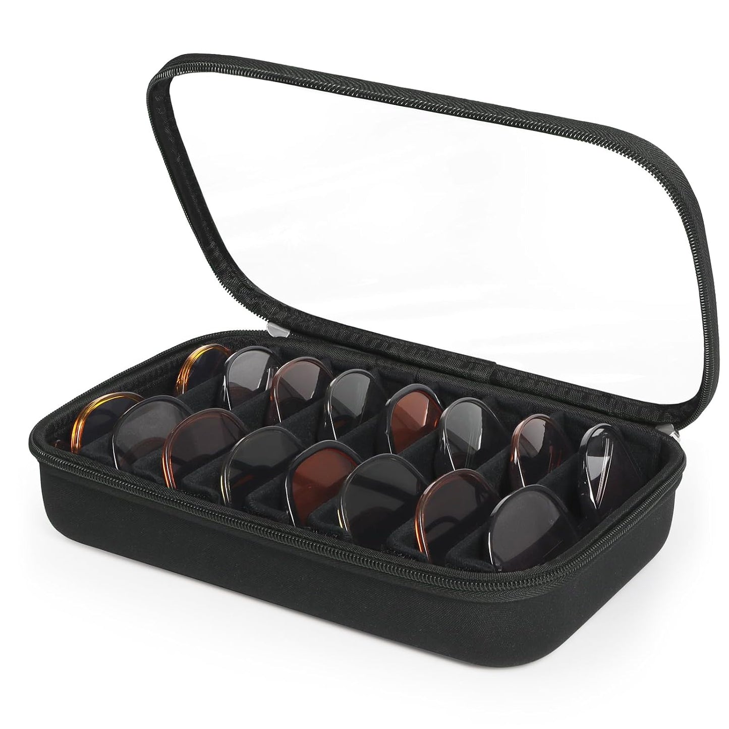 Sunglasses Organizer Case for Multiple Pairs, Eyeglasses Storage Box Hard Shell Travel Eyewear Case Zipper Men Women