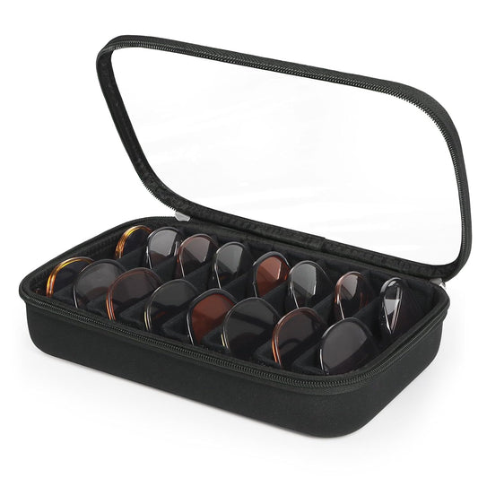 Sunglasses Organizer Case for Multiple Pairs, Eyeglasses Storage Box Hard Shell Travel Eyewear Case Zipper Men Women