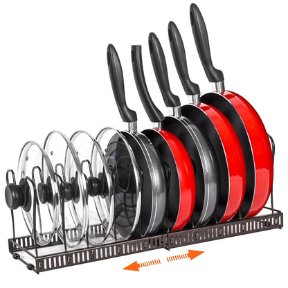 ROOHUA Pot and Pan Lid Organizer Rack for Under Cabinet, 12"-23" Expandable | 10 Adjustable Dividers, Holds Pan Lids, Cookware & Bakeware, Creates Tidy Cabinet Storage, Durable Metal, Bronze