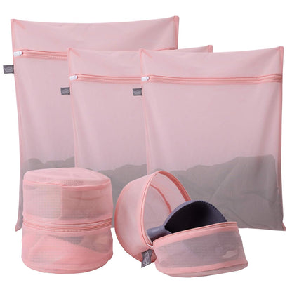 Lingerie Bag for Washing Delicates, Pink Bra Bags for Laundry, 5pcs | PInk Laundry Bag for Washing Machine & Dryer, For Garments, Sock, Underwear, Panties, Fine Mesh, Zipper Closure, 5Pack
