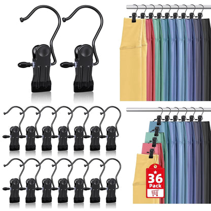36 Pack Boot Hangers Clips for Closet, Heavy Duty Pants Hangers with Clips | Portable Legging Organizer Laundry Hanging Hooks Clothes Pins for Closet Organizers Towel Socks Hats Jeans Home Travel Black
