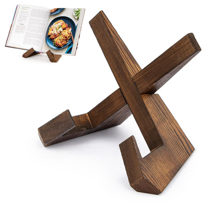Cookbook Stand for Kitchen, Recipe Book Holder for Kitchen Counter | Wooden Cookbook Holder, Rustic Cook Book Holder Stand - Rustic Brown - 1 Set
