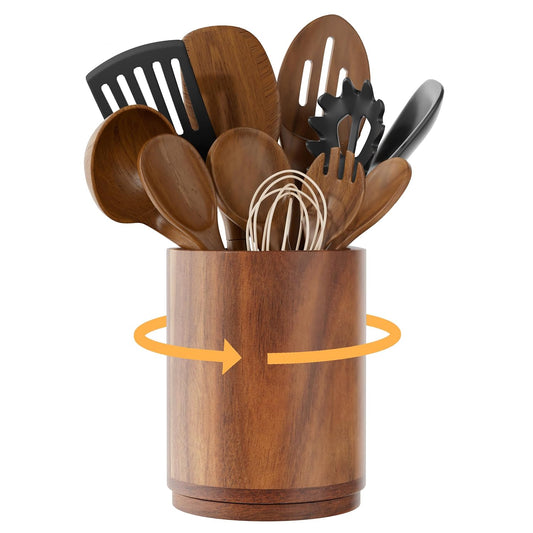 Utensil Holder, 360° Rotating Acacia Wood Kitchen... (Acacia Wood | Acacia Wood)
