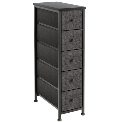 Narrow Dresser, 19" Wide Narrow Nightstand Dresser Storage Tower with 5 Drawers, Slim Fabric Dressers Chest of Drawers for Small Spaces, Wood Top & Fabric Bins for Bedroom Bathroom Closet (Black)