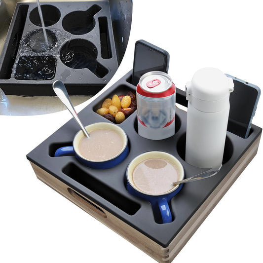 Couch Cup Holder - Waterproof Silicone Sofa Caddy, Couch Tray Black | Couch drink holder for snacks, beverage, remote; couch and bed cup holder pillow, couch armrest table console caddy cupholder