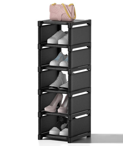 6-Tier Narrow Shoe Rack, Vertical Small Space Shoe Organizer, 9.84" Compact Slim Shoe Shelf for Closet & Entryway, Sturdy & Tool-Free Assembly, Adjustable Height for Boots