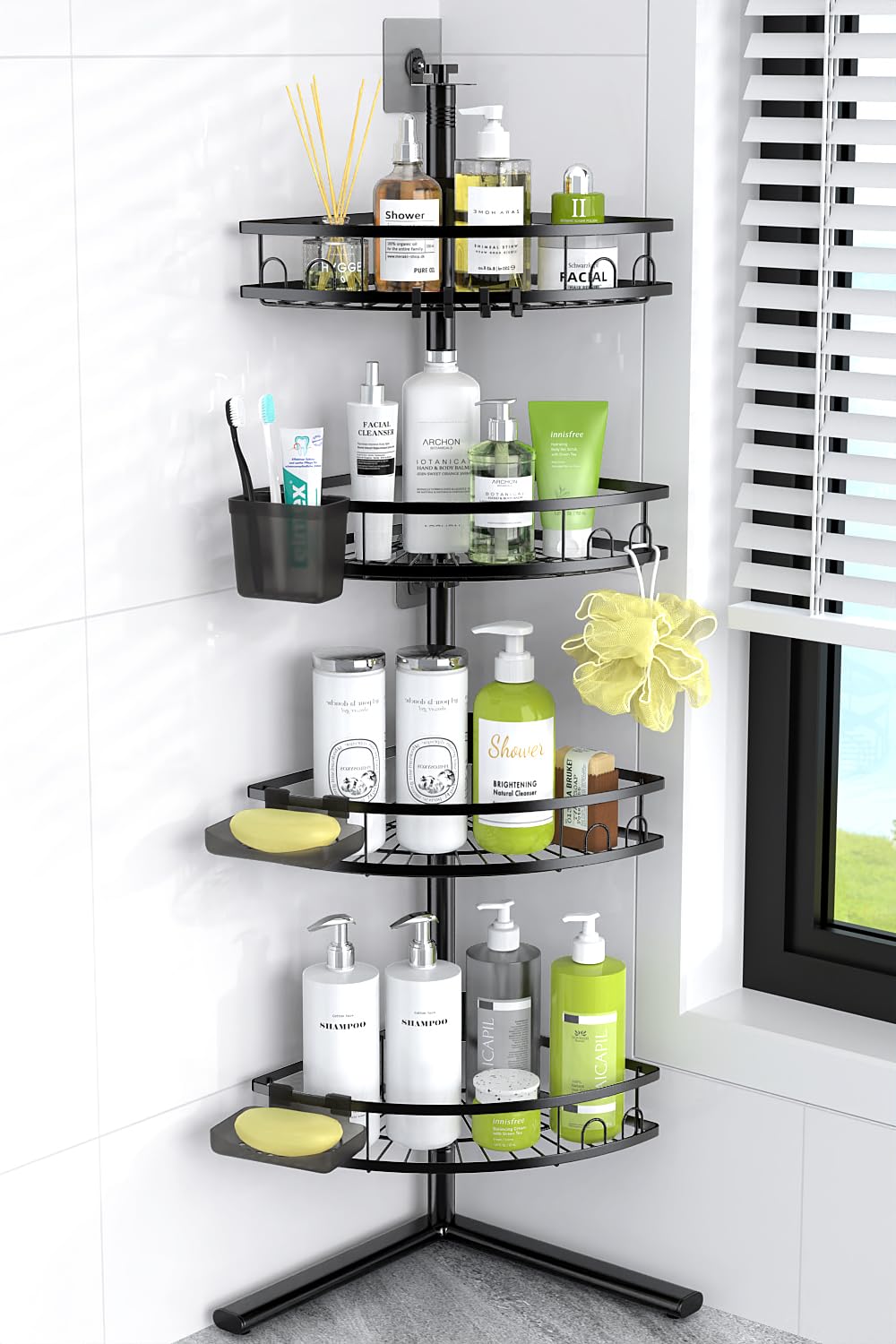 Corner Shower Caddy Standing: 4-tier Rustproof Shower Organizer Shelf - Floor Shower Corner Shelf for Bathroom, Renters, Apartment & Dorm