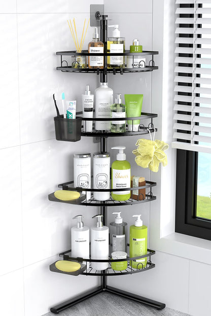 Corner Shower Caddy Standing: 4-tier Rustproof Shower Organizer Shelf - Floor Shower Corner Shelf for Bathroom, Renters, Apartment & Dorm