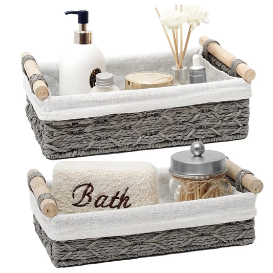 Storage Basket for Bathroom Organizer Baskets for Shelves Organizing | Toilet Paper Storage Basket for Bathroom Bedroom Home Farmhouse Decor,Set of 2,Gray