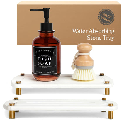 2PCS Absorbing Stone Soap Tray, Quick Dry Diatomaceous Earth Drying Rack | Self-draining, mold-resistant water absorbing soap holder; shower caddy, soap dispenser & sponge organizer, kitchen bathroom.