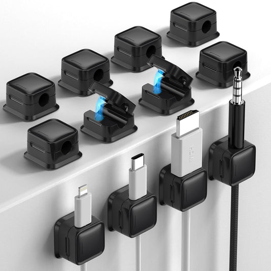 12 Pack Cord Organizer, Magnetic Cable Clips, Under Desk Management, Black | 0.27in Cable Compatible,Strong Adheive Wire Holder Keeper,Easy Open Phone Charger Holder for Home Car Desk Nightstand Office