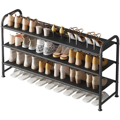 INGIORDAR 3 Tier Long Shoe Rack Organizer for Closet Metal Shoe Storage | Extra-wide Design Stores 20+ Pairs of Shoes, Sturdy Metal Frame, Ideal for Entryway,Closet and Garage Storage Black