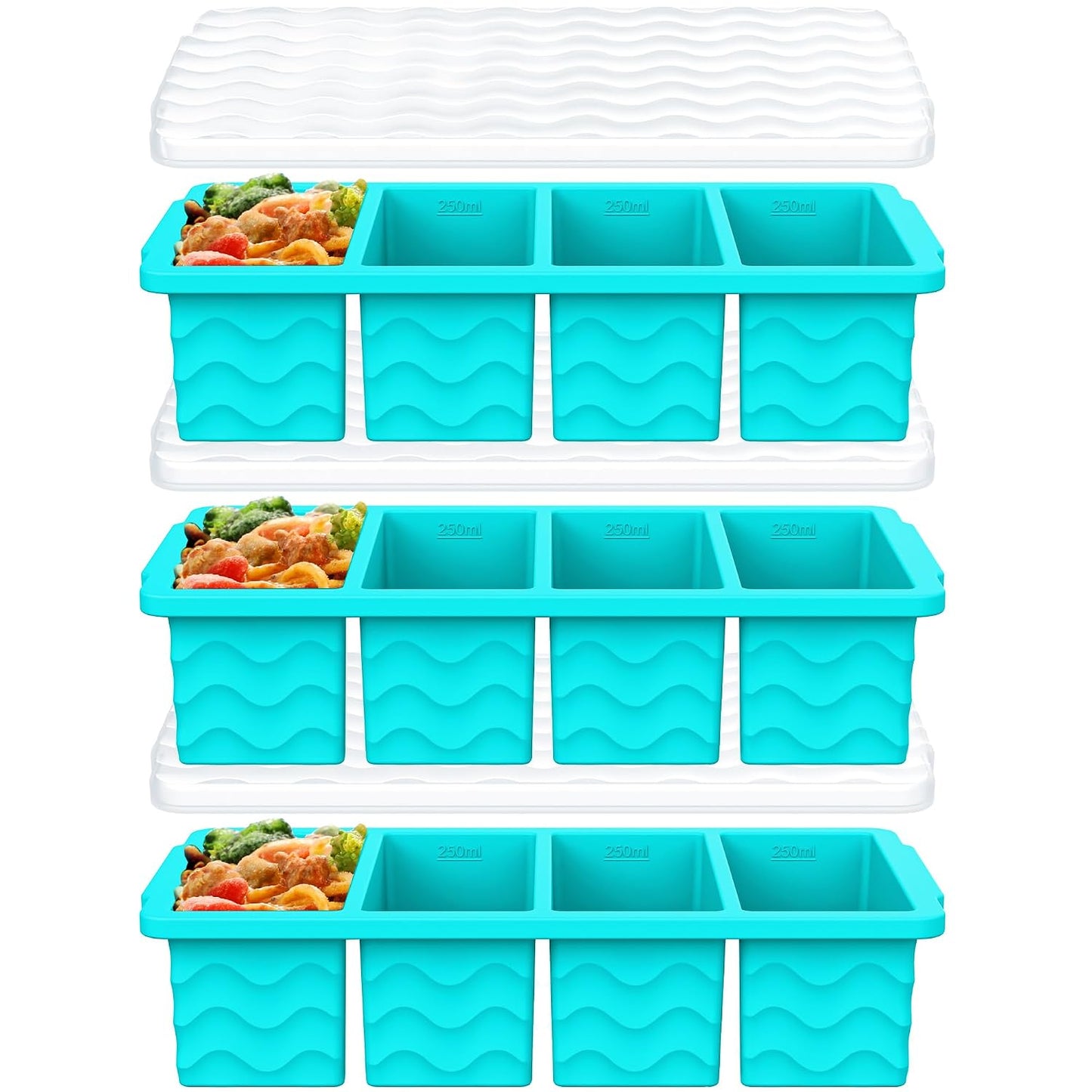 1 Cup Silicone Freezer Molds, Silicone Freezer Trays with Lid, 3-Pack | Freezer Storage Containers, Silicone Ice Cube Tray for freezing Soup Sauce Broth Leftovers, Dishwasher & Oven Safe, BPA Free