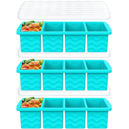 1 Cup Silicone Freezer Molds, Silicone Freezer Trays with Lid, 3-Pack | Freezer Storage Containers, Silicone Ice Cube Tray for freezing Soup Sauce Broth Leftovers, Dishwasher & Oven Safe, BPA Free