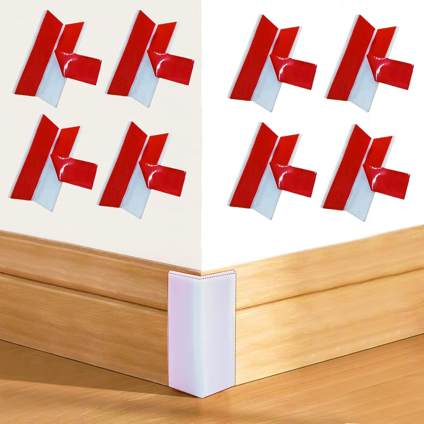 White Baseboard Corners Blocks Self Adhesive, Thickened Rubber Baby Safety Corner Protectors Cushion, Soft Edge Furniture Wall Guards (8 PCS)