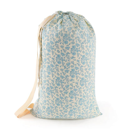 Laundry Bag Backpack for Dorm & Travel, 29 x 18" Large Dirty Bag | Cute Blue Floral College Clothes Pouch with Straps and Handles. Ideal for Apartment, Camp and Portable Bag for Laundromat
