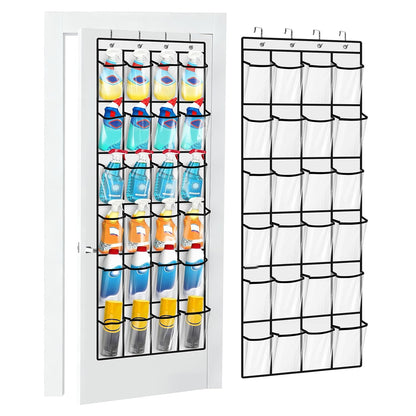 Clear Cleaning Supplies Organizer,Cleaning Products 24 Pockets Large Capacity Over The Door All-Purpose Cleaner Holder for Laundry Bathroom Auto Glass Cleaner Organizer for Garage,Spray Bottle Holder