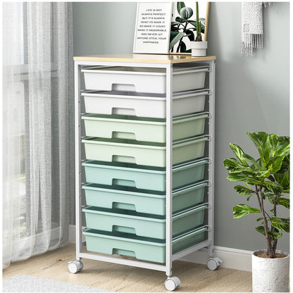 Rolling Cart with Drawers,Craft Organizers and Storage, Green | Rolling Storage Cart with 8 Drawers and Wooden Tabletop for Living Room,Office,Classroom,Craft Room,Bedroom,Dorm
