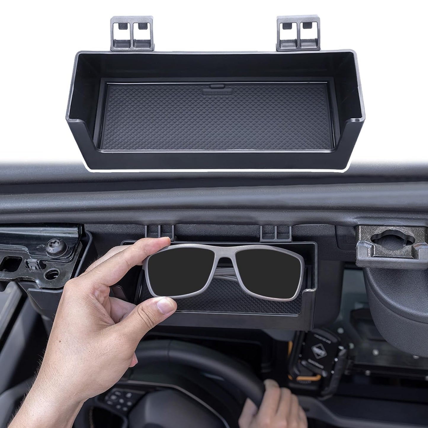 TOPINSTALL Upgraded Sunglasses Holder for 2021-2026 Ford Bronco Accessories | 1 Pack Sun Visor Hanging Box Card Storage Organizer Compatible with Bronco 2/4 Doors (Not for Sport Model)