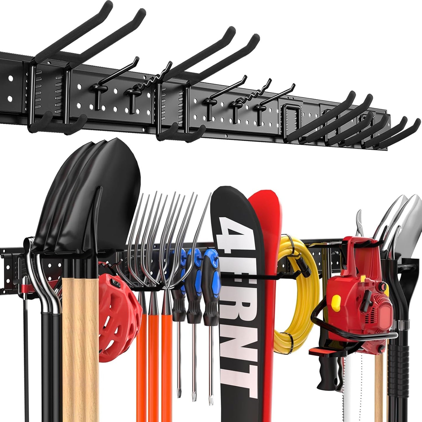 Garage Tool Organizer Wall Mount 49.5 inches with 10 Adjustable Heavy-Duty Hooks, Garage Organization, Garden Tool Storage Rack, Yard, and Shed, Holds Up to 400 lbs