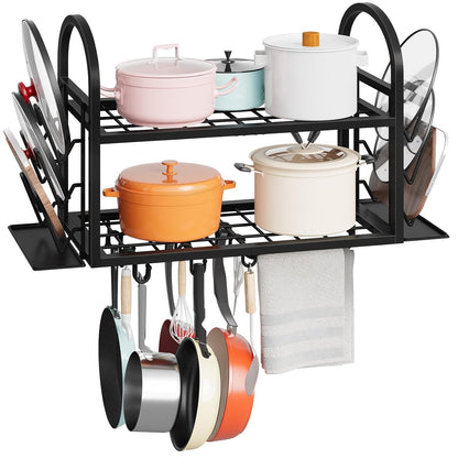 30 Inch Pot Rack Wall Mounted, 2 Tier Pots and Pan... (Black | Metal)