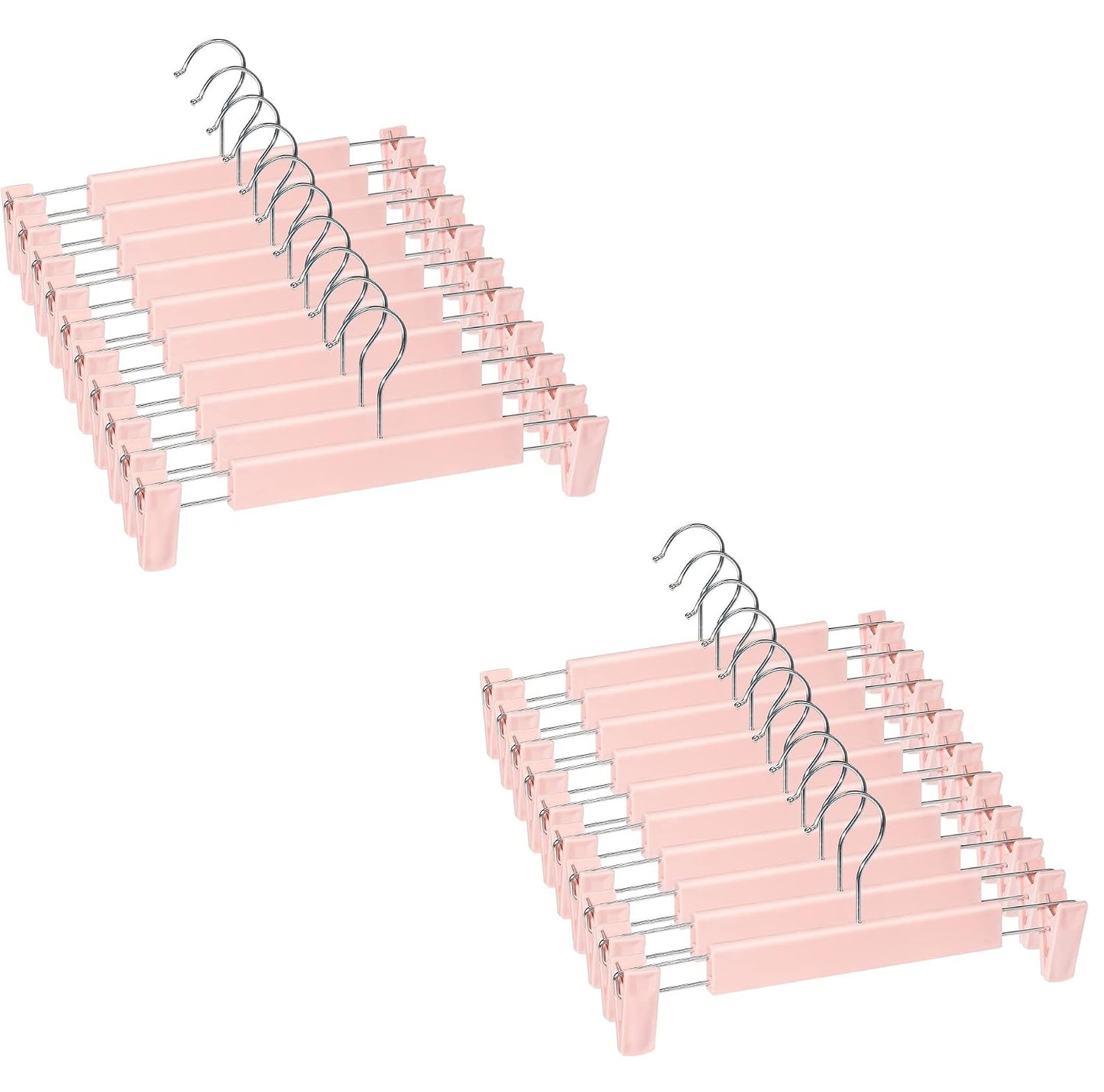 Pants Hangers with Clips, Skirt Hangers, 20 Pack, Pink | Plastic clip hangers for pants, skirts, jeans and shorts; 360° swivel hooks help save closet space.
