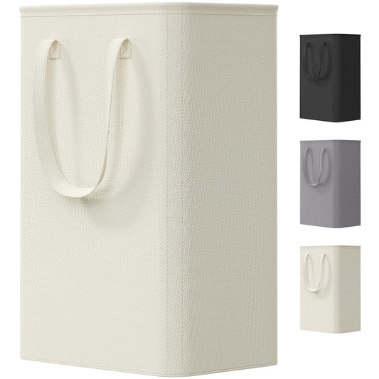 Lifewit Slim Laundry Hamper, Narrow Small Laundry Basket with Handle for Dirty Clothes, Collapsible Tall Thin Laundry Bin for Bathroom Bedroom Dorm College, 50L, White