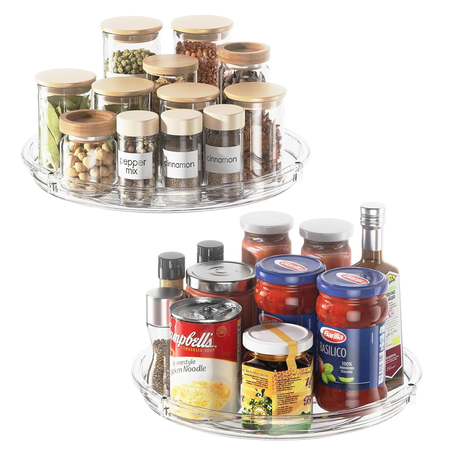 LAMU 2 Pack Lazy Susan Organizer 9 inch Lazy Susan Turntable for Cabinet, Rotating Spice Organization for Cabinet, Kitchen, Table Top, Countertop, Pantry Fridge Organizers and Storage, Clear