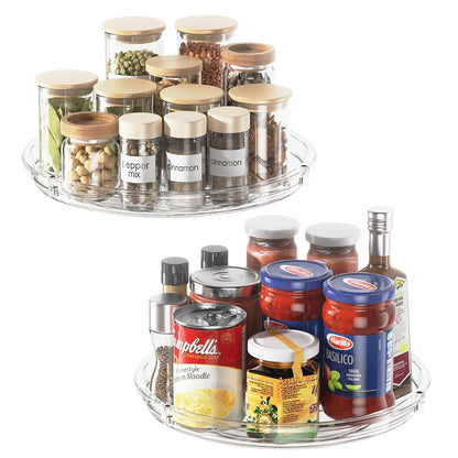 LAMU 2 Pack Lazy Susan Organizer 9 inch Lazy Susan Turntable for Cabinet, Rotating Spice Organization for Cabinet, Kitchen, Table Top, Countertop, Pantry Fridge Organizers and Storage, Clear