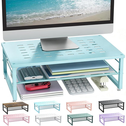 gianotter 2-Tier Metal Monitor Stand Riser | Desk Organizers and Accessories, Desk Organizer for Monitor, Office Desk Storage Organizer for Office Supplies (Blue)