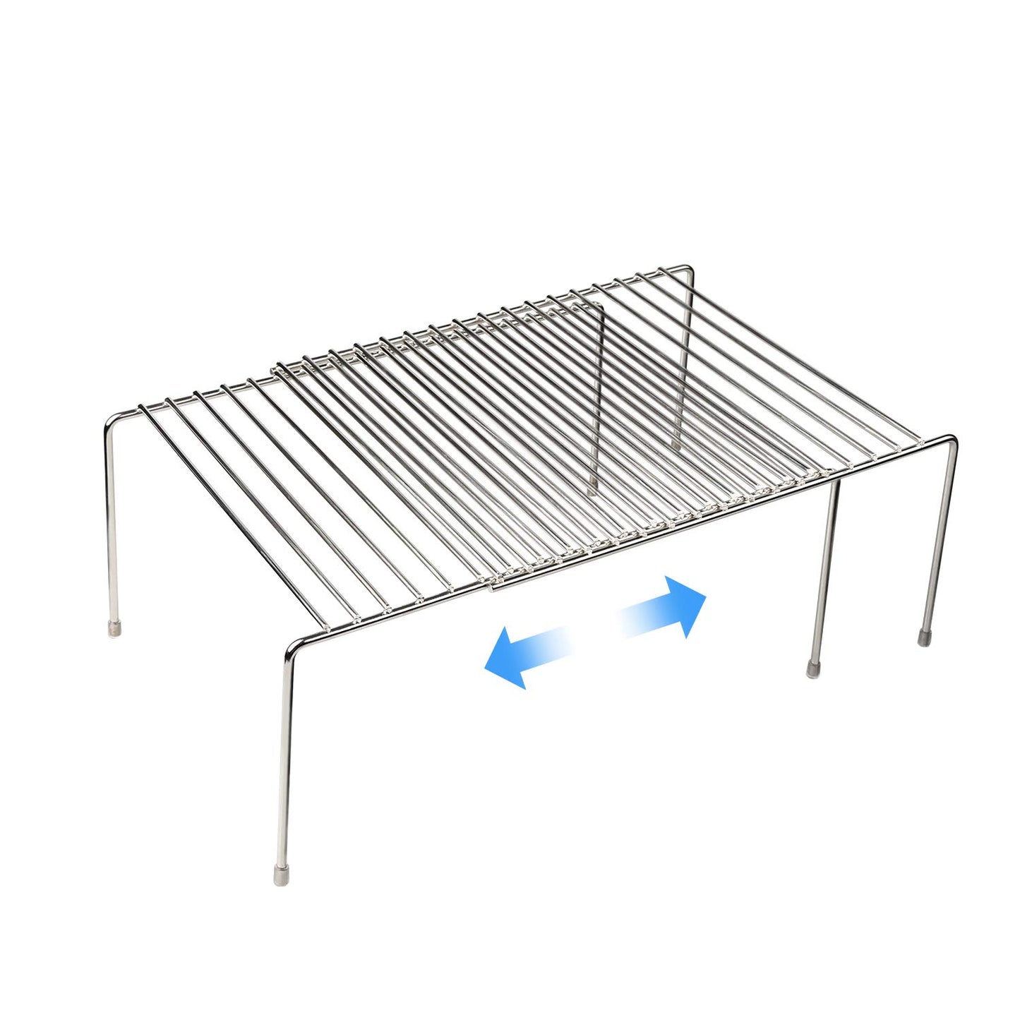 Tomorotec Expandable Kitchen Cabinet Organizer Stainless Steel Shelf Silver | Adjustable from 12.8 to 22.8 Inches Rustproof with Anti-Slip Feet for Pantry Bathroom Closet and Countertop Organization
