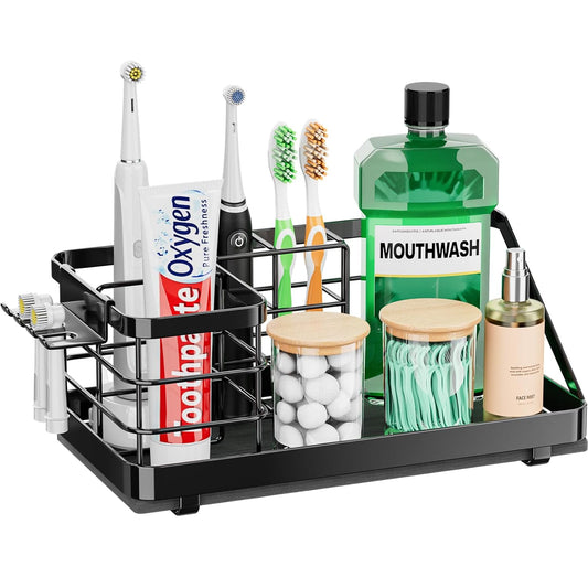 Toothbrush Holders Instant-Drying Organizer - Bathroom Countertop/Wall Mounted Electric Toothbrush Holder - Toothbrush Head Toothpaste Holder Bathroom Counter Organizers Storage Black