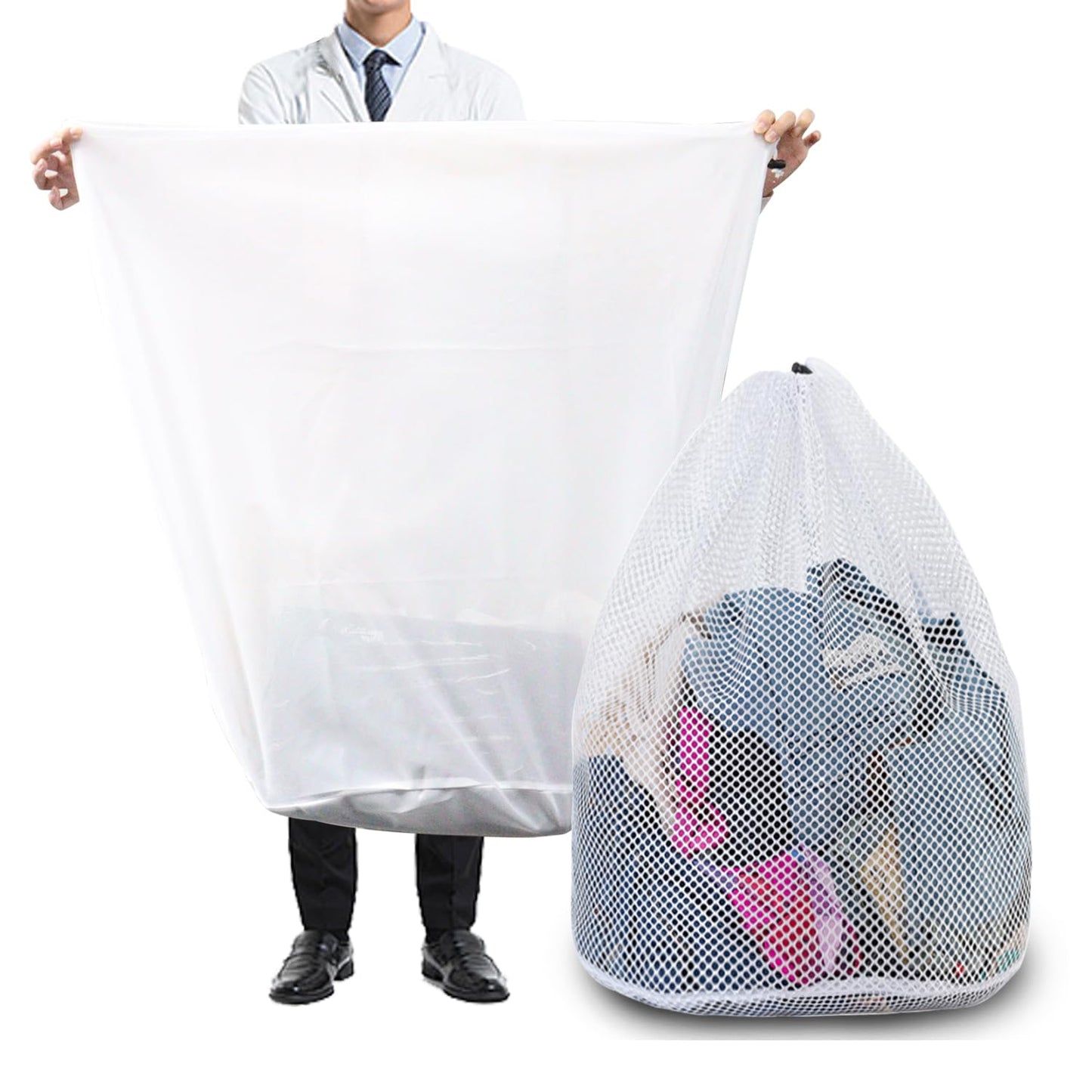 Extra Large Mesh Laundry Bags Washing Bag 2Pack Delicates Bag and Pull net style Laundry Bag Jumbo for Washing Machine Large Mesh Bags for Blankets, Bedding, Coats, Toys (2PCS-XXXL)